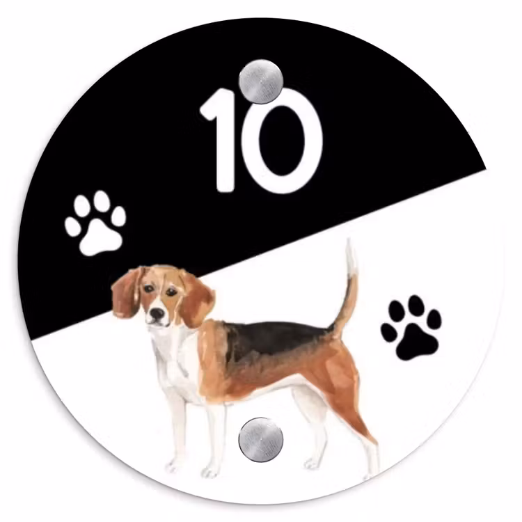 Zwart wit - Huisdier - Beagle Naambord Rond klein -3d