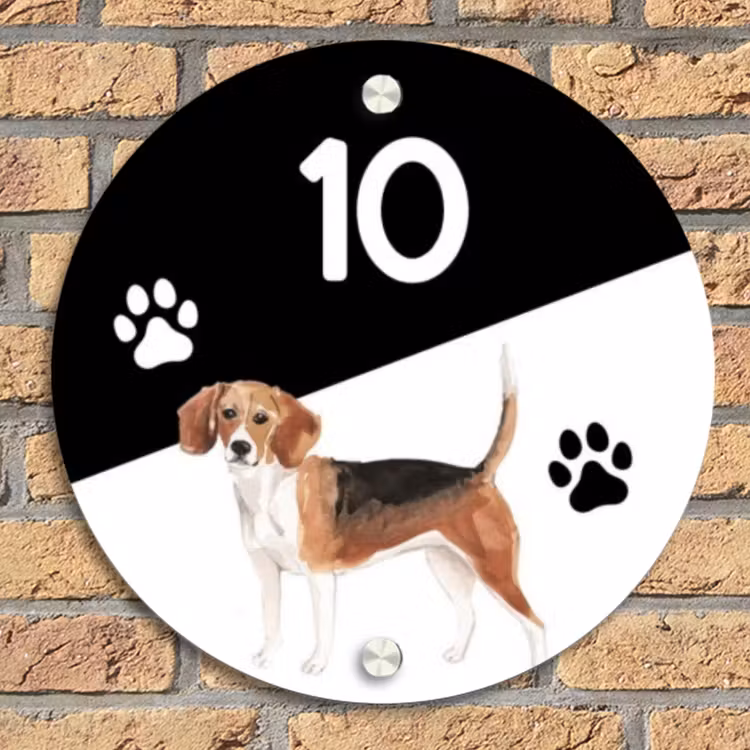 Zwart wit - Huisdier - Beagle Naambord Rond klein -sfeer1
