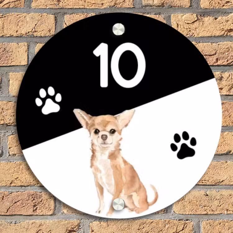Zwart wit - Huisdier - Chihuahua Naambord Rond klein -sfeer1