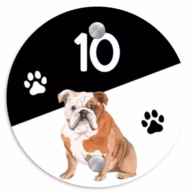 Zwart wit - Huisdier - Engelse bulldog Naambord Rond klein -3d