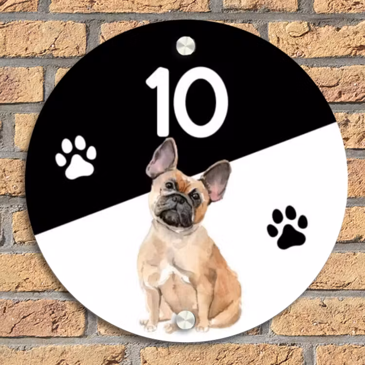 Zwart wit - Huisdier - Franse bulldog Naambord Rond klein -sfeer1