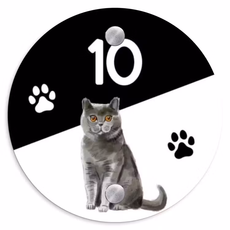 Zwart wit - Huisdier - Grijze kat Naambord Rond klein -3d