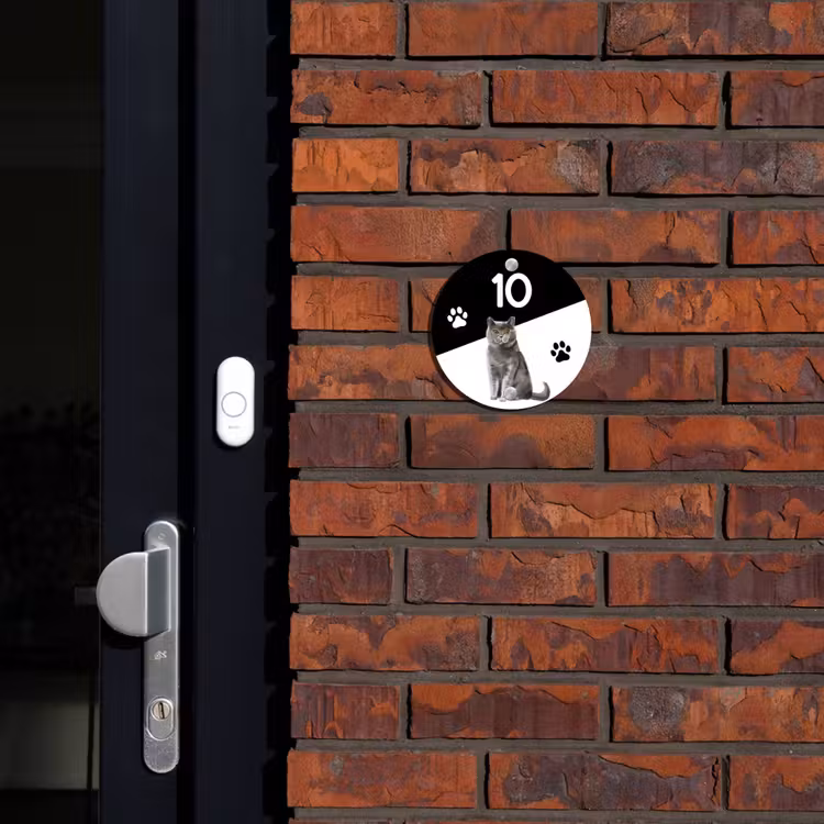 Zwart wit - Huisdier - Grijze kat Naambord Rond klein -sfeer1-rond-XS