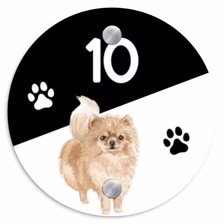 Zwart wit - Huisdier - Pomeranian Naambord Rond klein -3d