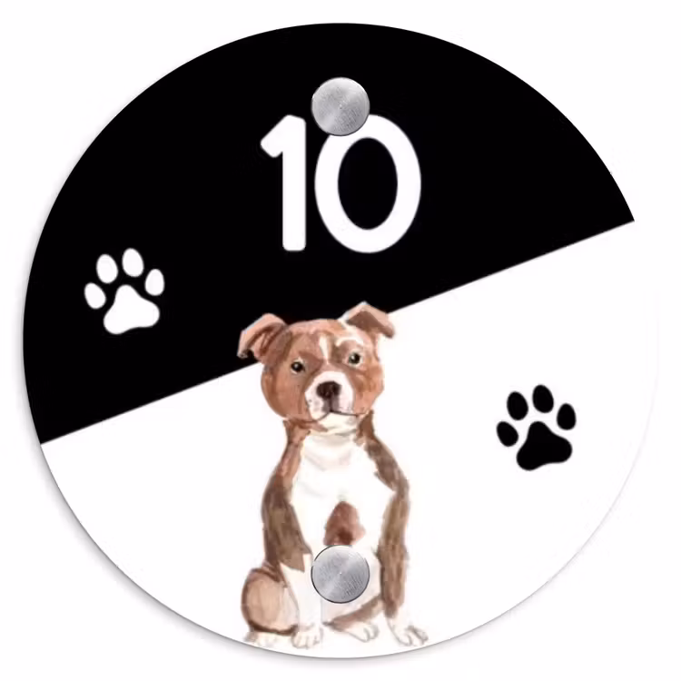 Zwart wit - Huisdier - Staffordshire bullterriër Naambord Rond klein -3d