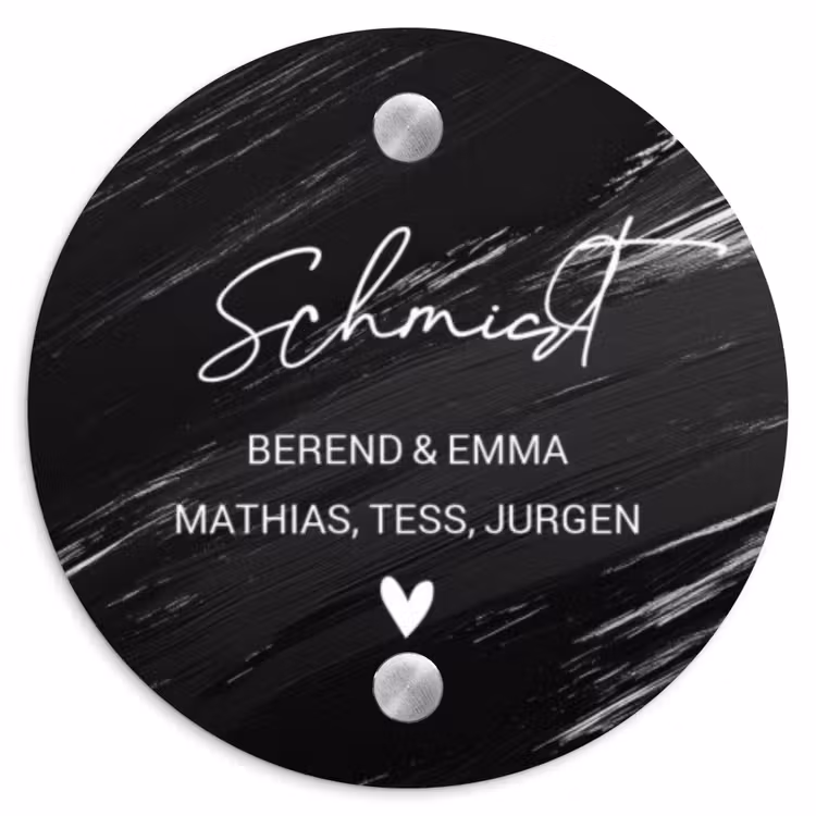 Zwart verftextuur - Sierlijk Naambord Rond klein -3d