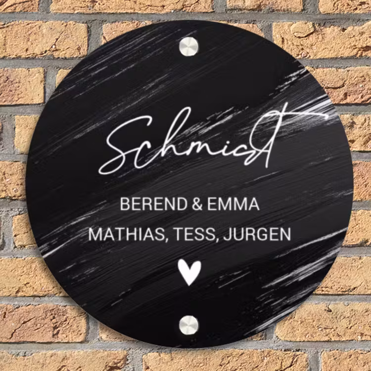 Zwart verftextuur - Sierlijk Naambord Rond klein -sfeer1