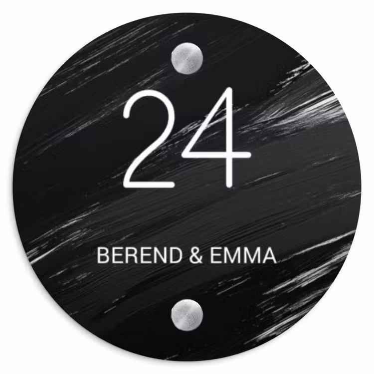 Zwart verftextuur - Klassiek Naambord Rond klein -3d