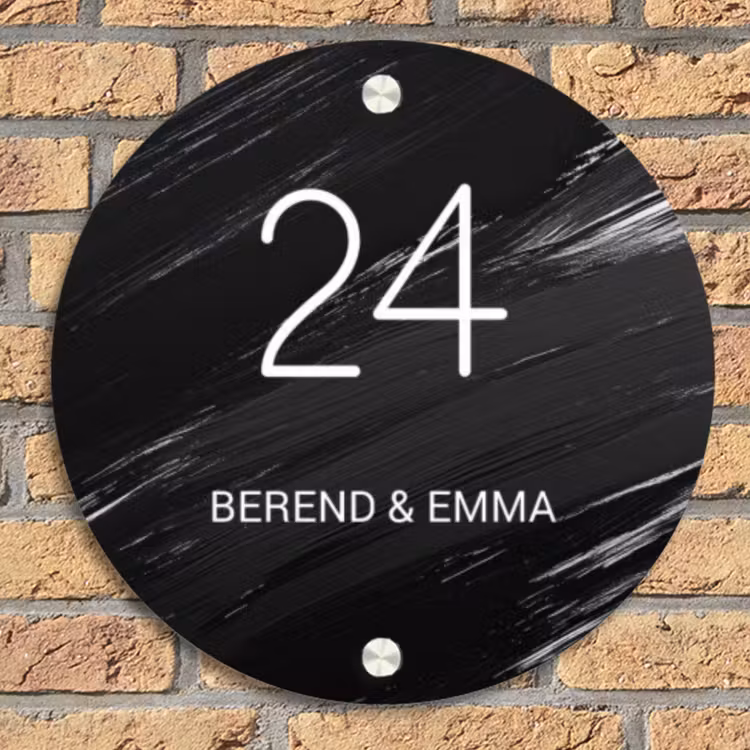 Zwart verftextuur - Klassiek Naambord Rond klein -sfeer1