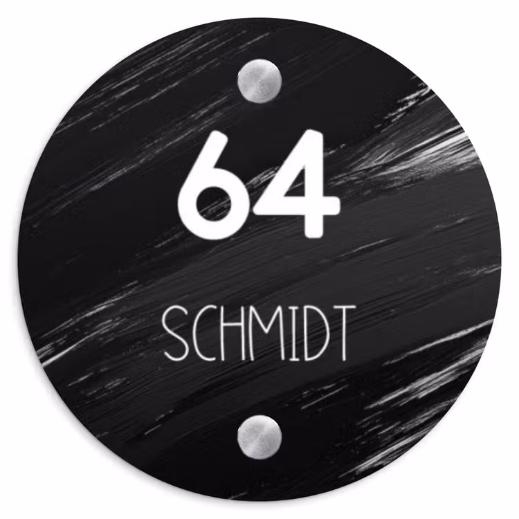 Zwart verftextuur - Modern Naambord Rond klein -3d