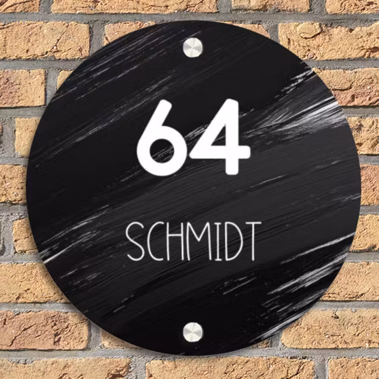 Zwart verftextuur - Modern Naambord Rond klein -sfeer1