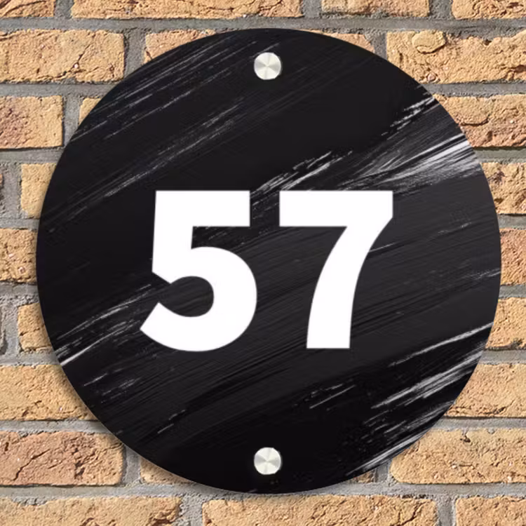 Zwart verftextuur - Traditioneel Naambord Rond klein -sfeer1