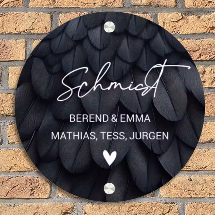 Zwarte veren - Sierlijk Naambord Rond klein -sfeer1