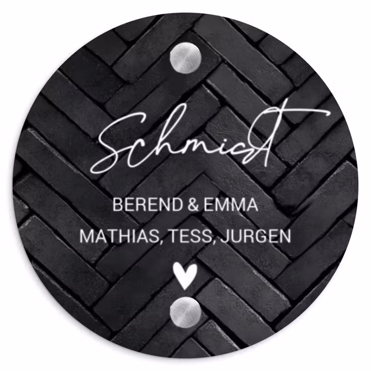 Zwarte tegels - Sierlijk Naambord Rond klein -3d