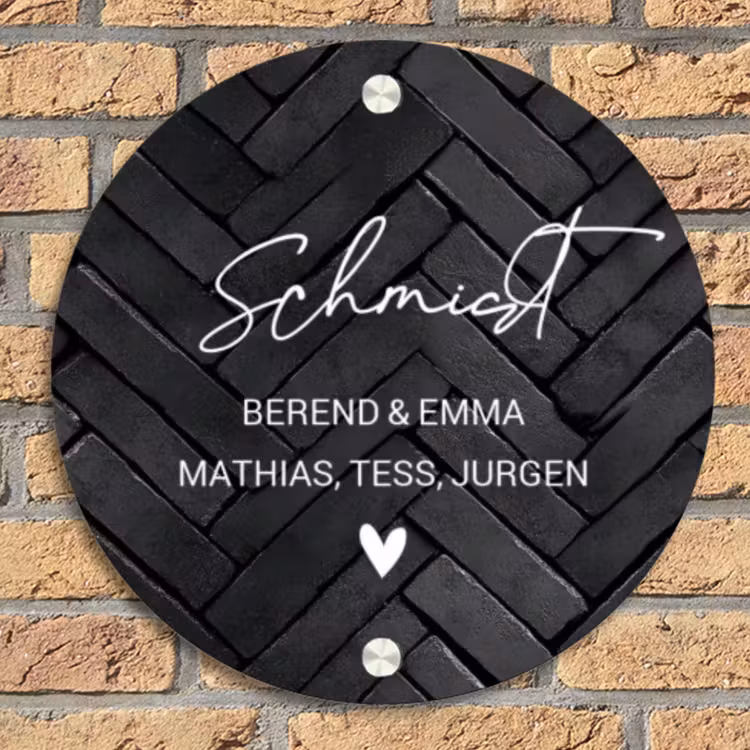 Zwarte tegels - Sierlijk Naambord Rond klein -sfeer1