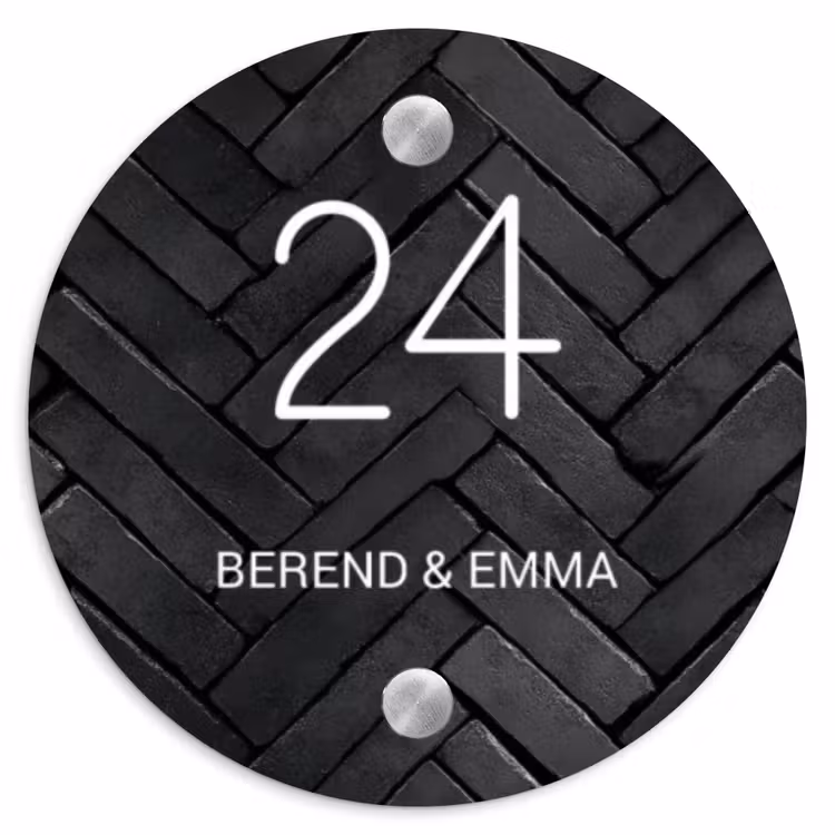 Zwarte tegels - Klassiek Naambord Rond klein -3d