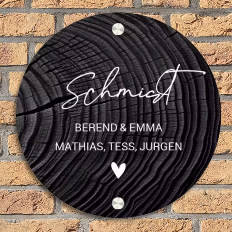 Zwarte houten nerf - Sierlijk Naambord Rond klein -sfeer1