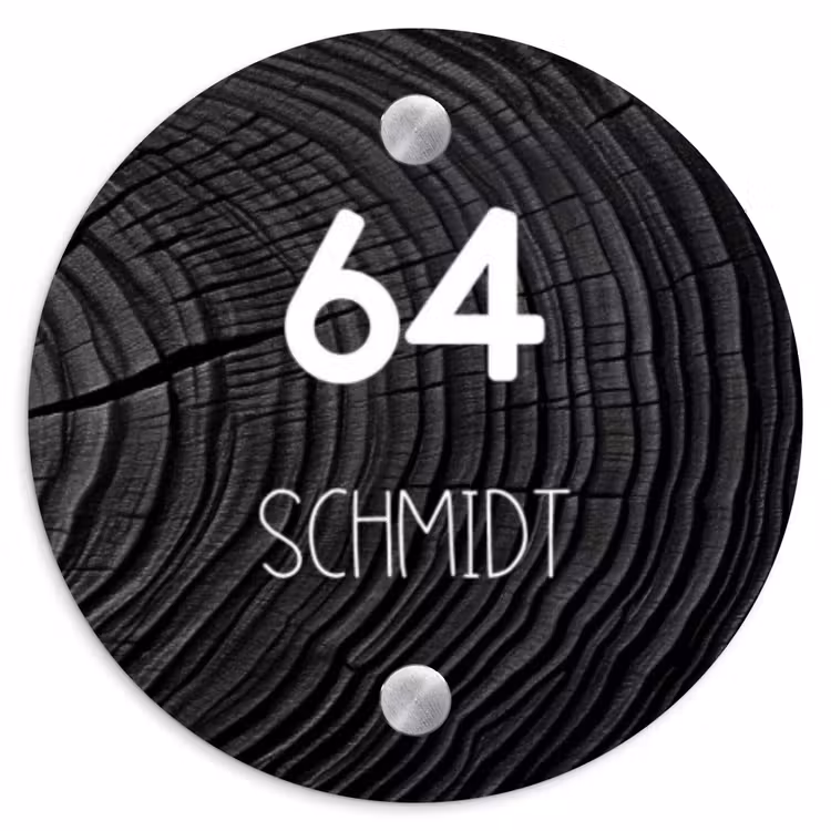 Zwarte houten nerf - Modern Naambord Rond klein -3d