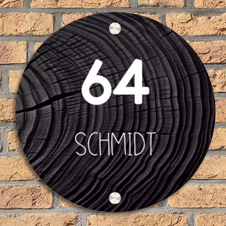 Zwarte houten nerf - Modern Naambord Rond klein -sfeer1