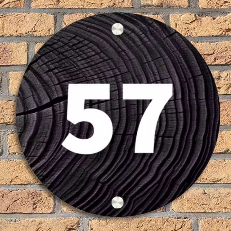 Zwarte houten nerf - Traditioneel Naambord Rond klein -sfeer1