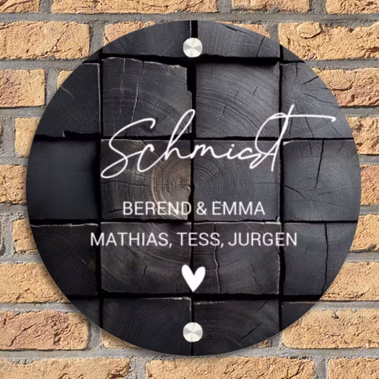 Zwarte houtblokken - Sierlijk Naambord Rond klein -sfeer1