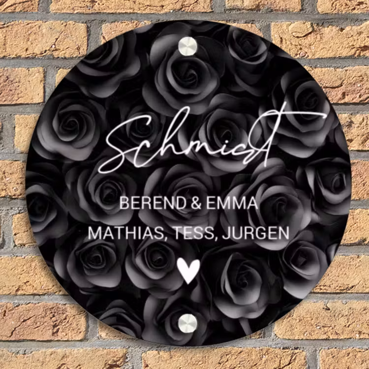 Zwarte rozen - Sierlijk Naambord Rond klein -sfeer1