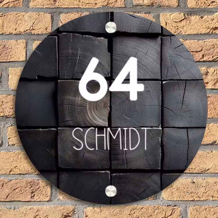 Zwarte houtblokken - Modern Naambord Rond klein -sfeer1