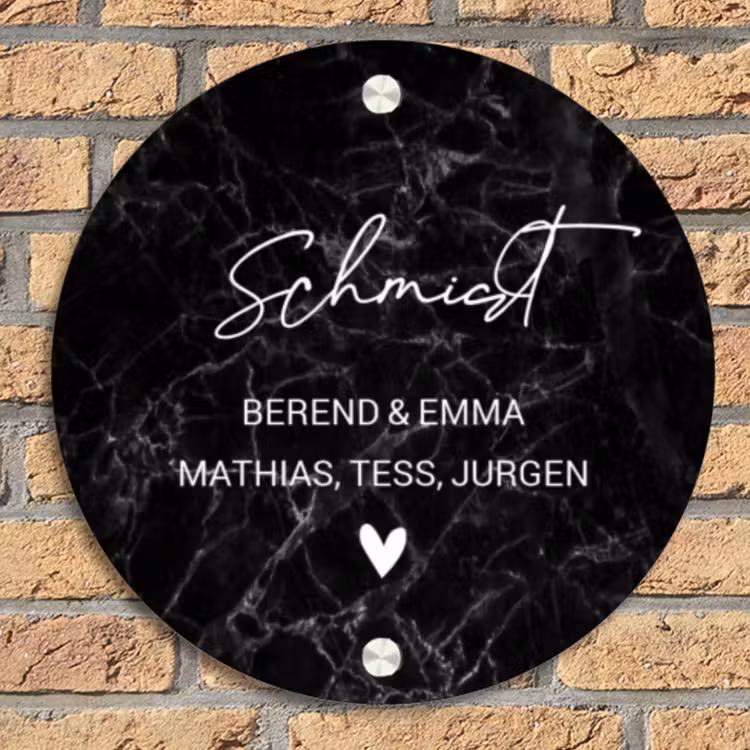 Zwarte marmer - Sierlijk Naambord Rond klein -sfeer1