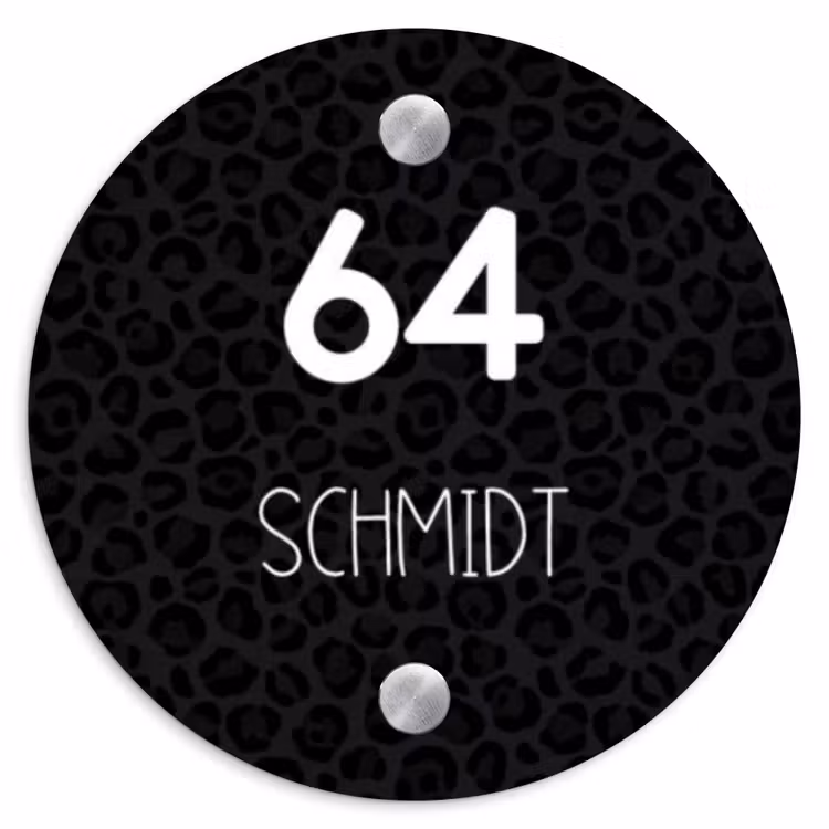 Zwart panterprint - Modern Naambord Rond klein -3d