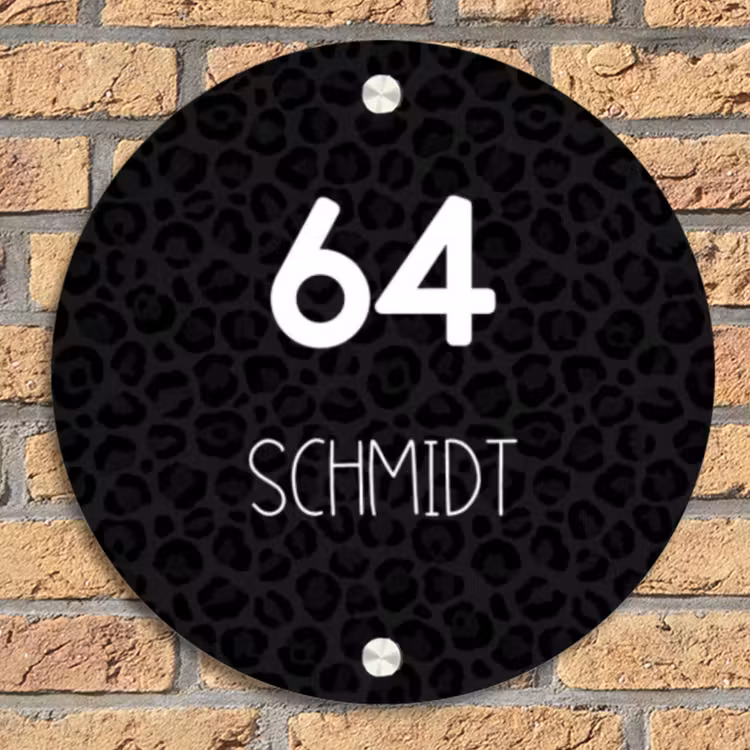 Zwart panterprint - Modern Naambord Rond klein -sfeer1