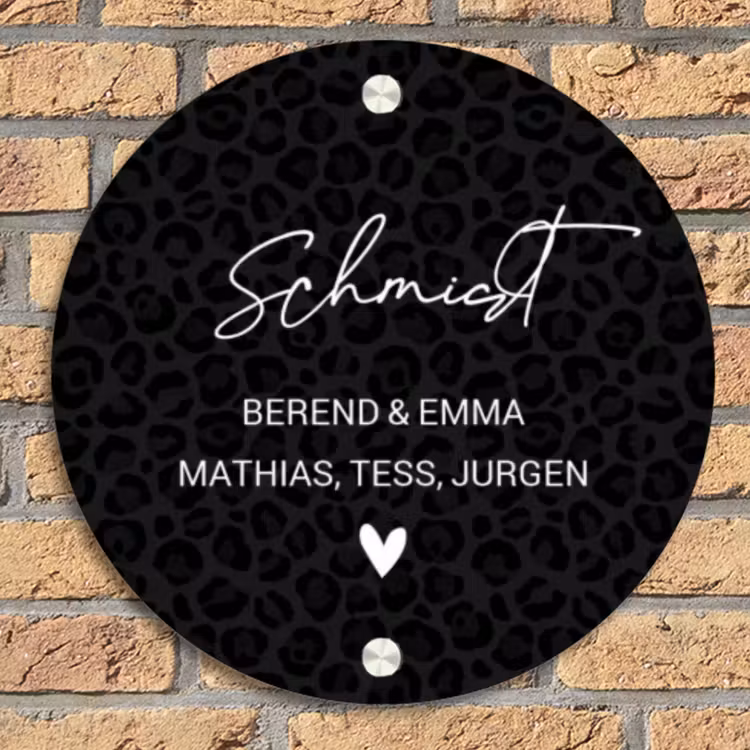 Zwart panterprint - Sierlijk Naambord Rond klein -sfeer1
