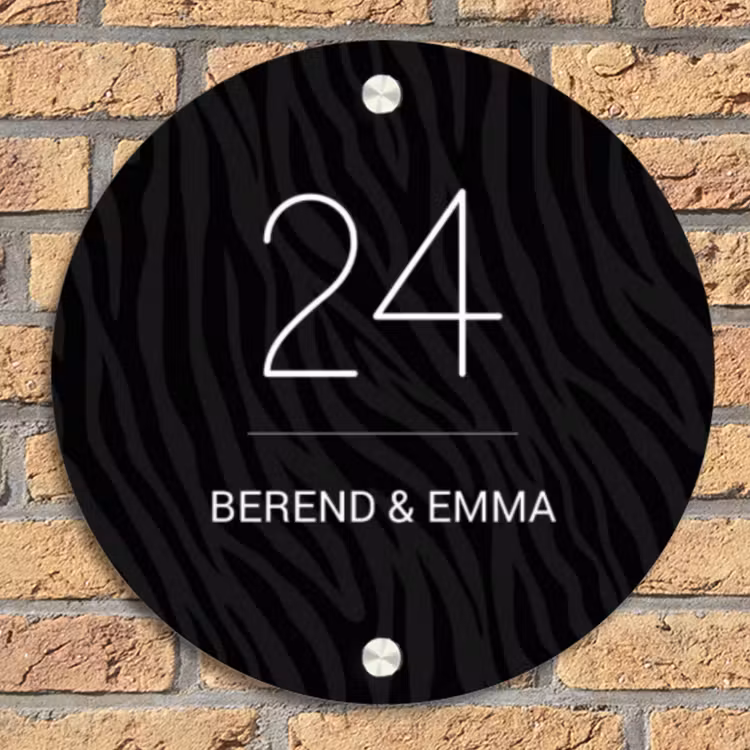 Zwart zebraprint - Klassiek Naambord Rond klein -sfeer1