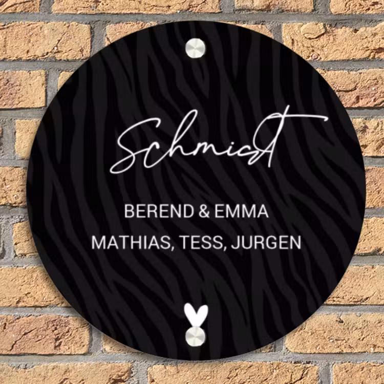 Zwart zebraprint - Sierlijk Naambord Rond klein -sfeer1
