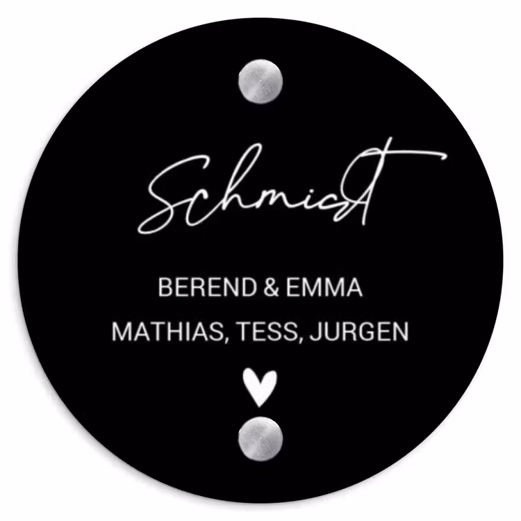 Zwart vlak - Sierlijk Naambord Rond klein -3d