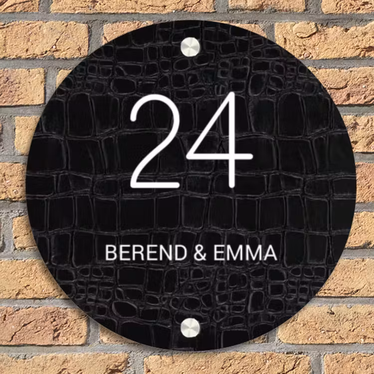 Zwart krokodillenleertextuur - Klassiek Naambord Rond klein -sfeer1