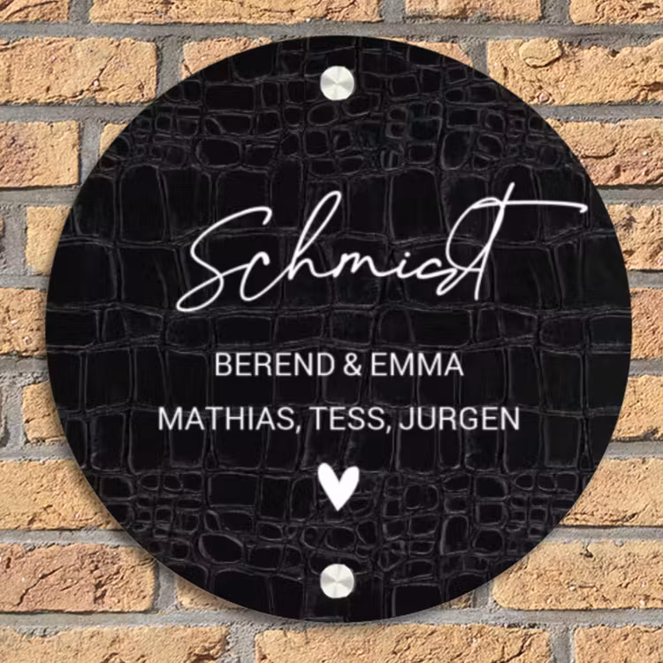 Zwart krokodillenleertextuur - Sierlijk Naambord Rond klein -sfeer1