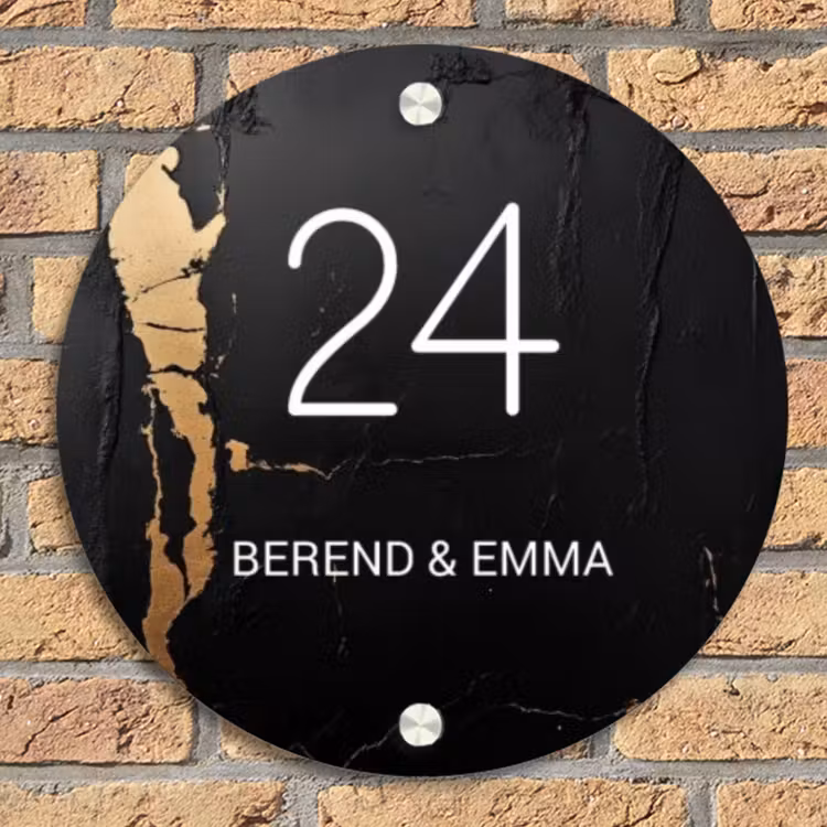 Zwart goud structuur - Klassiek Naambord Rond klein -sfeer1