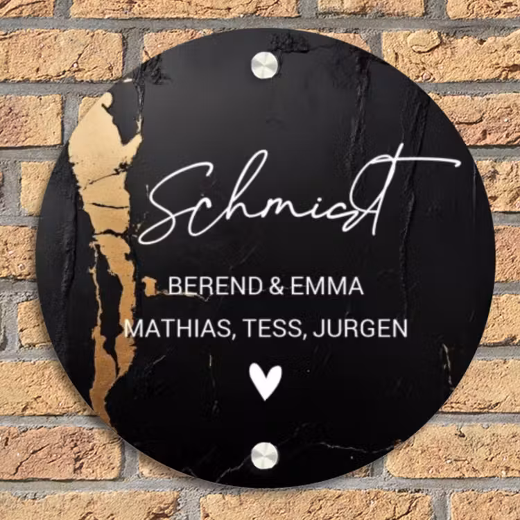 Zwart goud structuur - Sierlijk Naambord Rond klein -sfeer1