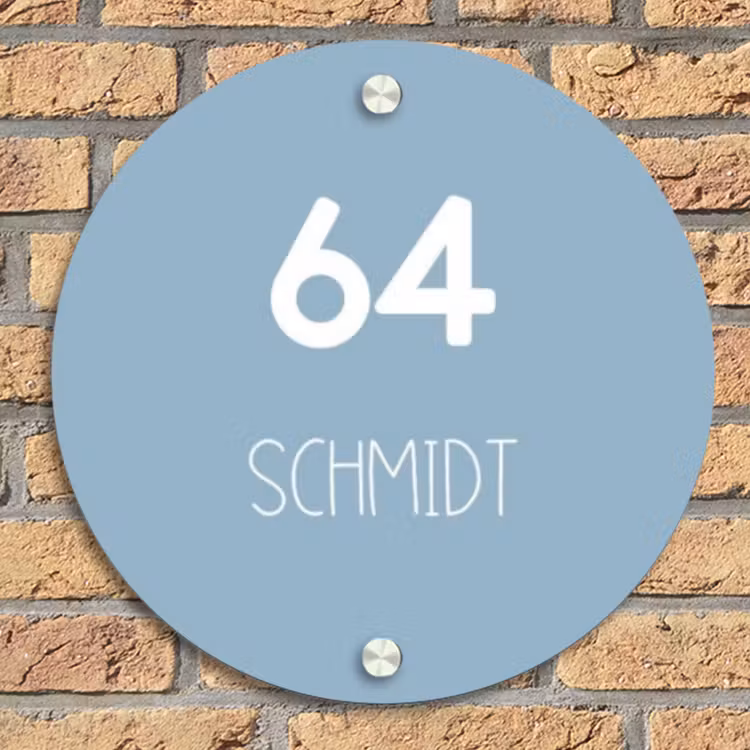 Effen - Lichtblauw - Modern Naambord Rond klein -sfeer1