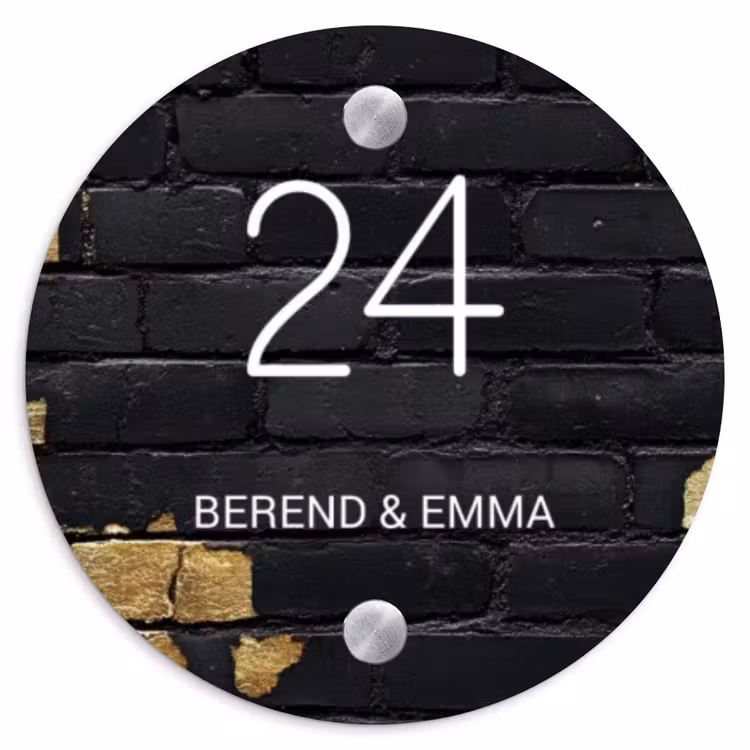 Stenen goud zwart - Klassiek Naambord Rond klein -3d