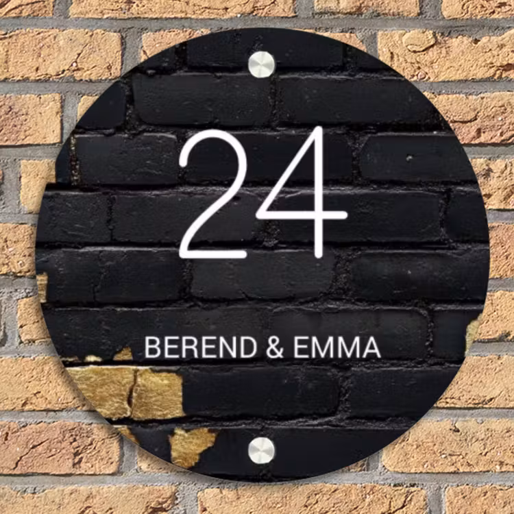 Stenen goud zwart - Klassiek Naambord Rond klein -sfeer1