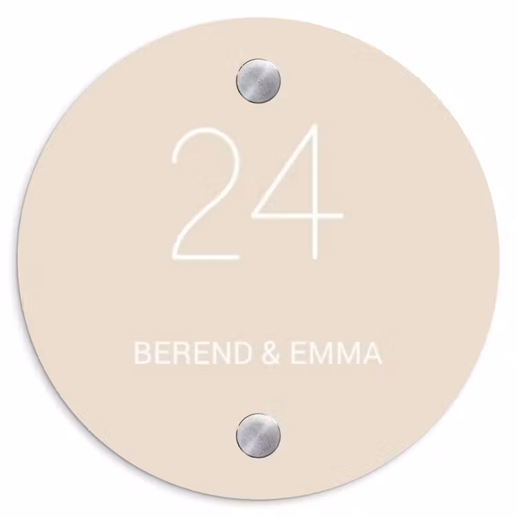 Effen - Beige - Klassiek Naambord Rond klein -3d