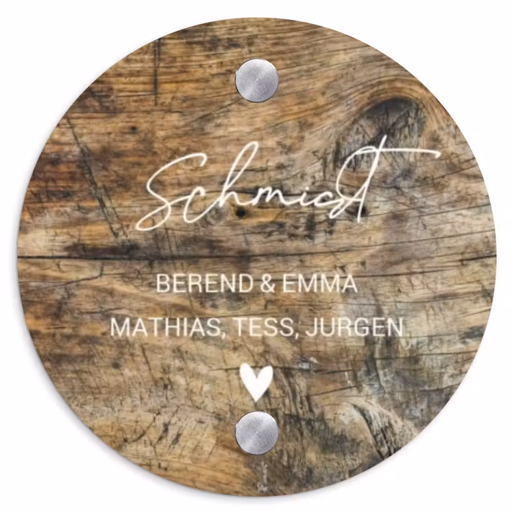 Verweerd hout - Sierlijk Naambord Rond klein -3d