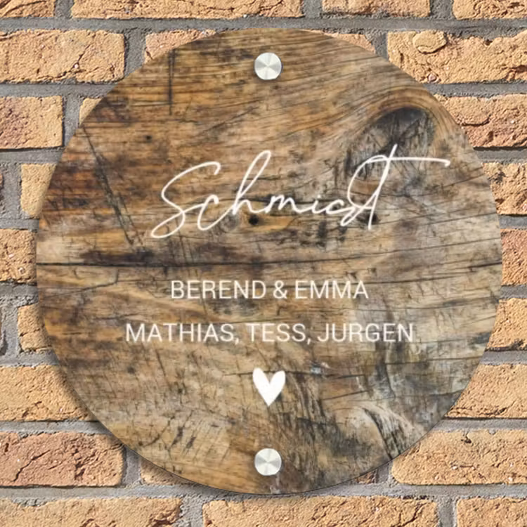 Verweerd hout - Sierlijk Naambord Rond klein -sfeer1