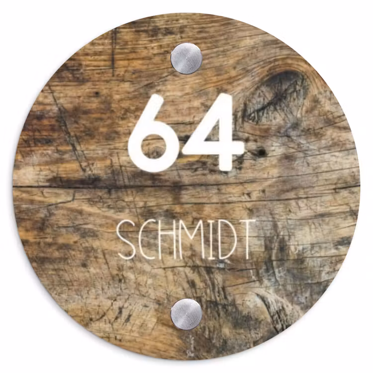 Verweerd hout - Modern Naambord Rond klein -3d