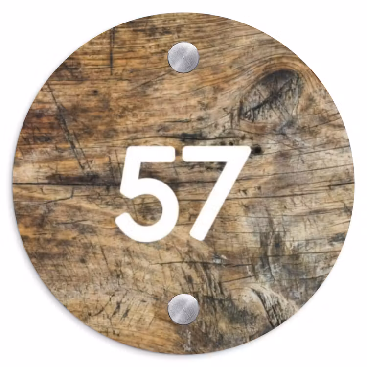 Verweerd hout - Traditioneel Naambord Rond klein -3d