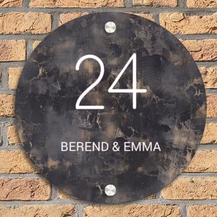 Verweerd metaal - Klassiek Naambord Rond klein -sfeer1
