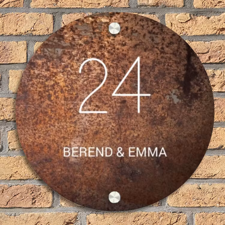 Verweerd metaal - Klassiek Naambord Rond klein -sfeer1