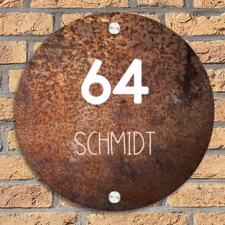 Verweerd metaal - Modern Naambord Rond klein -sfeer1