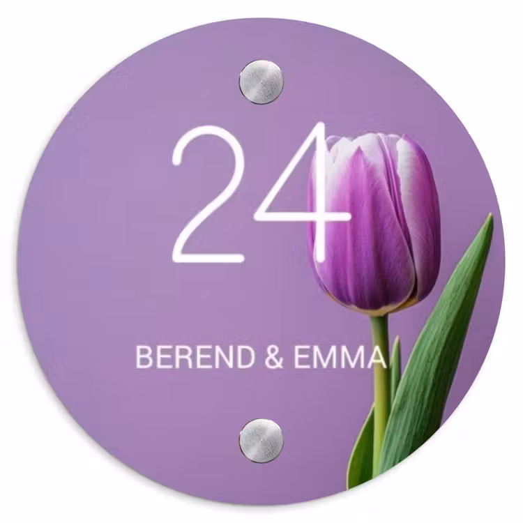 Paarse tulp - Klassiek Naambord Rond klein -3d